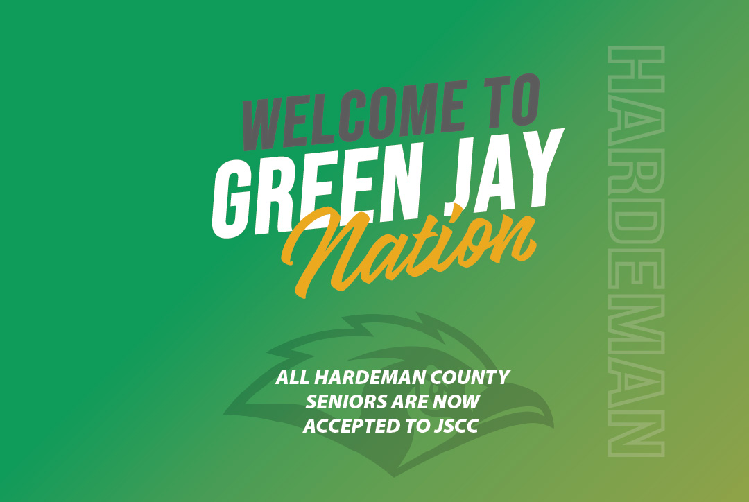 Decorative header image that says Welcome to Green Jay Nation; All Hardeman County High School Seniors are now accepted to Jackson State