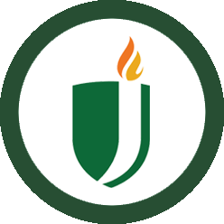 Decorative JSCC flame and shield logo in circular graphic