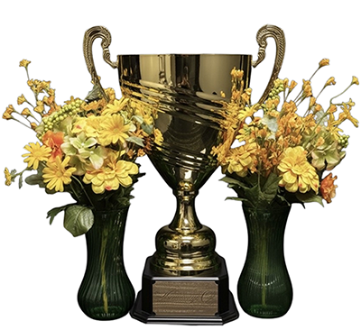 A graphic showing the design of the JSCC Homecoming Cup 2025, which is a gold-colored trophy.
