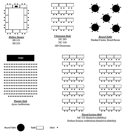 Thumbnail image of diagram of seating arrangements for rooms available to rent