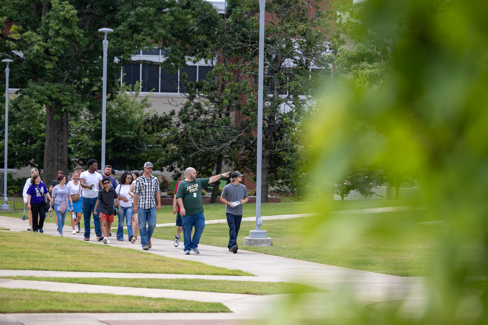 Tour Guide Giving a Campus Tour at Jackson State Community College to prospective students.