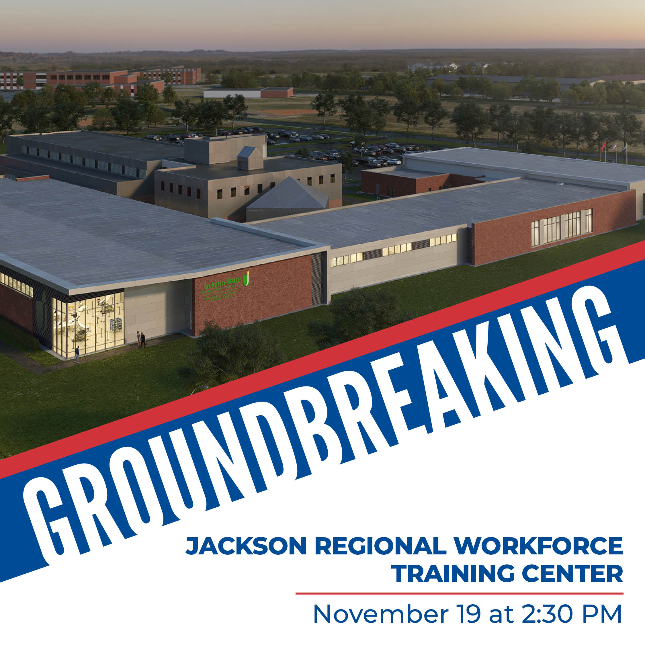 Regional Workforce Training Center Groundbreaking Graphic showing November 19, 2024 at 2:30 p.m. as the date and time for the ceremony to take place.