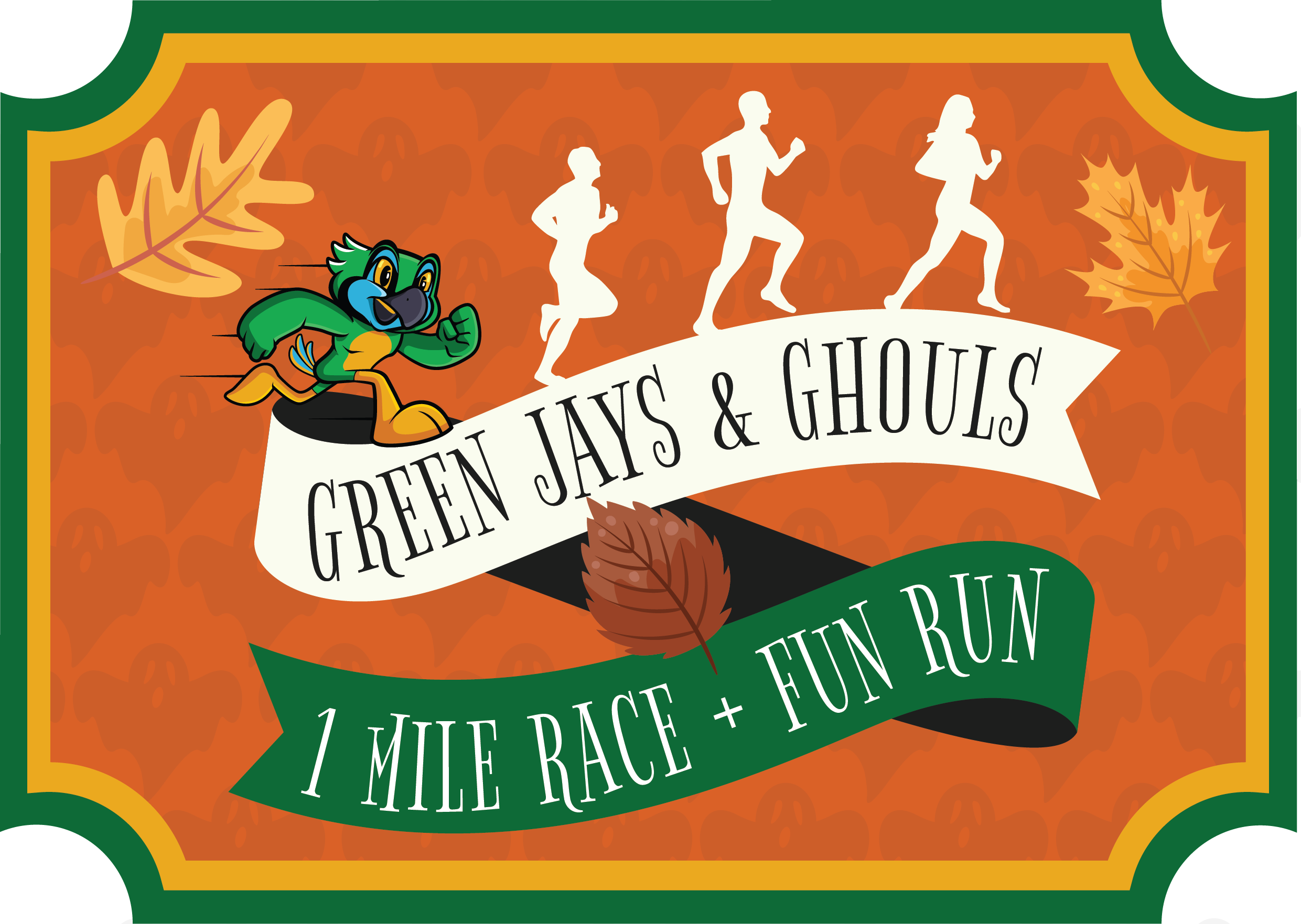 Green Jays & Ghouls 1-mile Race and Fun Run promotional graphic